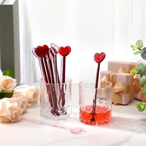 Qinyoung 12 Pcs Heart Glass Drink Stirrers 7 Inch Swizzle Sticks for Cocktails Coffee Reusable Heart Shape Stir Sticks for Coffee Bar Kitchen Home Party Bar Weddings Decorations
