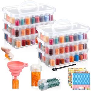 Watersay 2 Pcs 3 Tier Diamond Art Storage Containers 300 Slots Portable Bead Organizer Box, Stackable Crafts Organizers for DIY Diamond Art Craft Jewelry Bead Storage