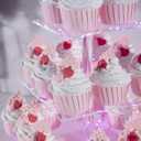 Cupcake Stand, 4-Tier Square Cupcake Holder with LED Light String, Acrylic Cupcake Tower Display-Dessert Tower-Pastry Stand-Cupcake Tier Stand for Wedding, Birthday Party ( Pink Light)