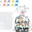 EKAPACKAGING 10Pcs 30x40 Inches Jumbo Easter Basket Bags with Pull Ribbons, Easter Pastel Egg Pattern Cellophane Wrap for Gift Baskets, Large Easter Gift Bags for Toys & Trays