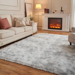 Arbosofe Area Rugs Shaggy Rugs Fluffy Carpets, 8x10 Feet Dyed Light Grey, Modern Plush Carpets for Living Room Bedroom for Kids Girls and Boys, Playroom, and Nursery Room Home Decor