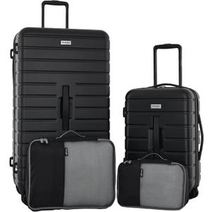 Wrangler Tall Trunk Luggage 4 Piece Set, Black, 17 x 13 x 31 inches