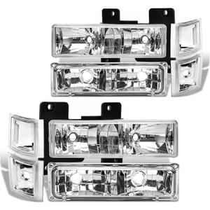 Headlight Assembly Compatible with 1994 1995 1996 1997 1998 Chevy C/K 1500 2500 3500 Silverado, For 95-99 Tahoe Suburban Replacement Headlamp, Chrome Housing Clear Reflector