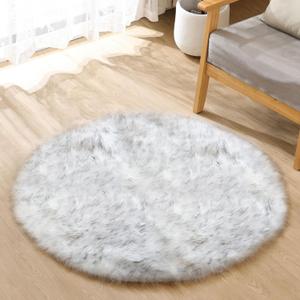 Grey and White Plush Machine Washable Area Rugs for Bedroom Small Circle Furry Faux Sheepskin Fur Rug for Living Room Nursery Round Rug 3ft