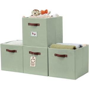 DECOMOMO Storage Baskets, 13x15x13 Storage Cube Bins with Labels for Organizing Shelves Kallax (Kallax / 4pcs, Sage Green)