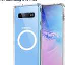 Clear Magnetic Phone Case for Samsung Galaxy S10 Plus, 6.4-Inch Compatible with MagSafe Crystal Transparent TPU PC Back Cover Shockproof Heavy Duty Protection