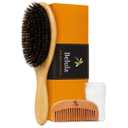 100% Boar Bristle Hair Brush for Women Set by Belula (L Size). Soft Natural Bristles for Thin and Fine Hair. Wooden Comb, Travel Bag and Spa Headband Included!