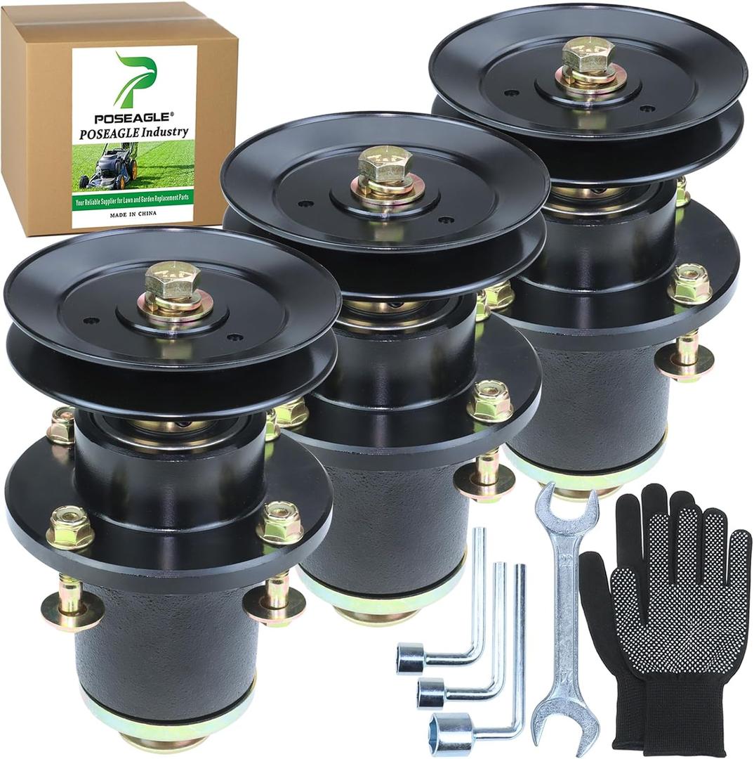 3 Pack 037-6015-50 Spindle Assembly with 033-6003-00 Spindle Pulley Replace 037601550 037 6015 50 for Bad Boy 36", Compact Outlaw 42", 48", Maverick 48", Revolt 48", ZT Elite 48" Decks