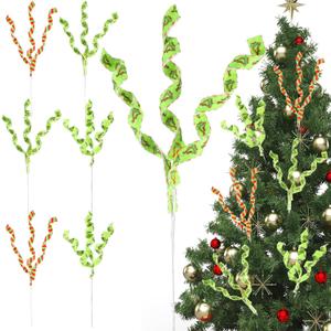 Norme 6 Pcs Christmas Tree Topper 17 Inch Red Green Candy Cane Xmas Decorations Woolen Curly Christmas Tree Picks Ornaments for Xmas Vase Filler Garland Home Holiday Decorations