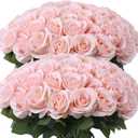 52pcs Blush Pink Roses Artificial Flowers Ivory Fake Flowers Silk Roses with Stems for DIY Wedding Bouquets Bridal Shower Centerpieces Arrangements Party Decorations