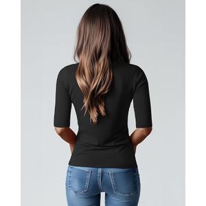 Neer 2 Pack Women's Scoop Neck Stretchy Tops Cotton Half Sleeve Slim Fitted T-Shirts Tight Casual Basic Summer Tees(Black, White, ,XXL)