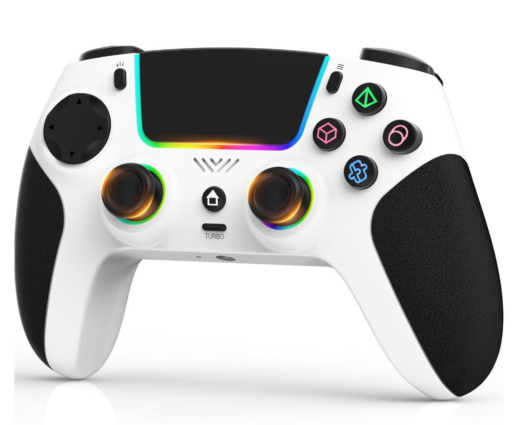 SFGSUP Wireless Controller for PS5/PC/MAC/iOS/Android/Steam Deck, With Hall Effect Joystick&Trigger/8 RGB Lighting/Turbo/Dual Vibration/Programmable/Headset Jack/Touchpad/1500 mAh Battery, White&Black