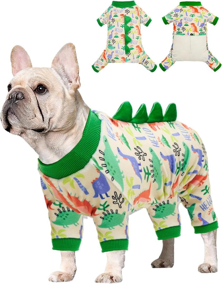 CuteBone Dinosaur Costume Dog Pajamas, Stretchy Spandex Crystal Velvet Sleepwear Coat for Small Dogs, Soft & Warm Pet Outfit Clothes for Cold Weather, Cozy Pullover Design COSP15, XL