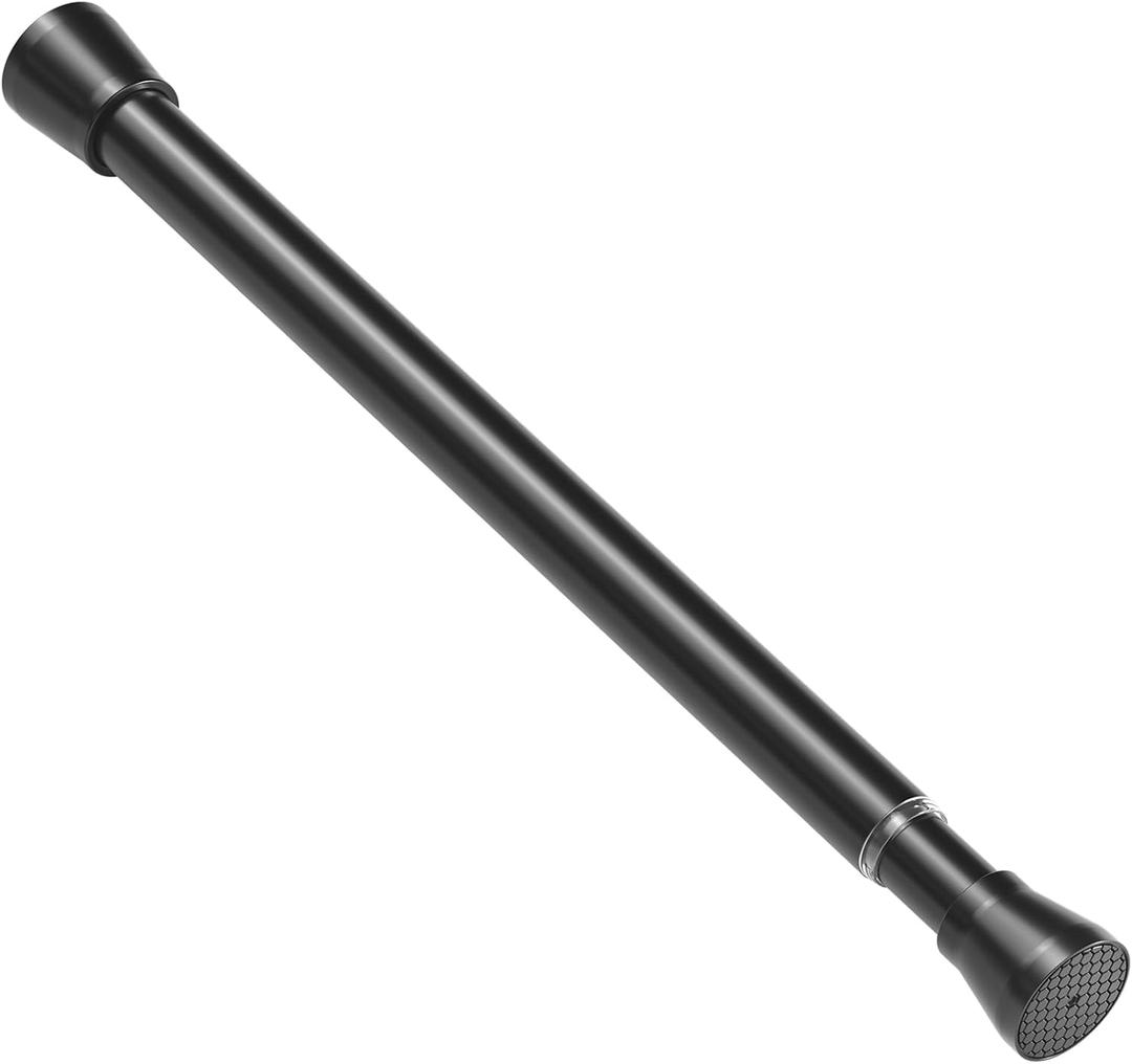 Adjustable Tension Curtain Rod 17-26 Inch - Black - 1-Pack No-Drill Spring Rod for Windows, Bathroom & Coset | Non-Slip Rubber Ends | 7/8" Diameter