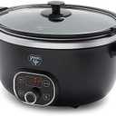 GreenLife 6 Quart Ceramic Slow Cooker, PFAS-Free, Programmable, Removable Healthy Nonstick Pot for large families, Sear on Stovetop, Keep Warm, Digital Timer, Dishwasher Safe Glass Lid & Crock, Black