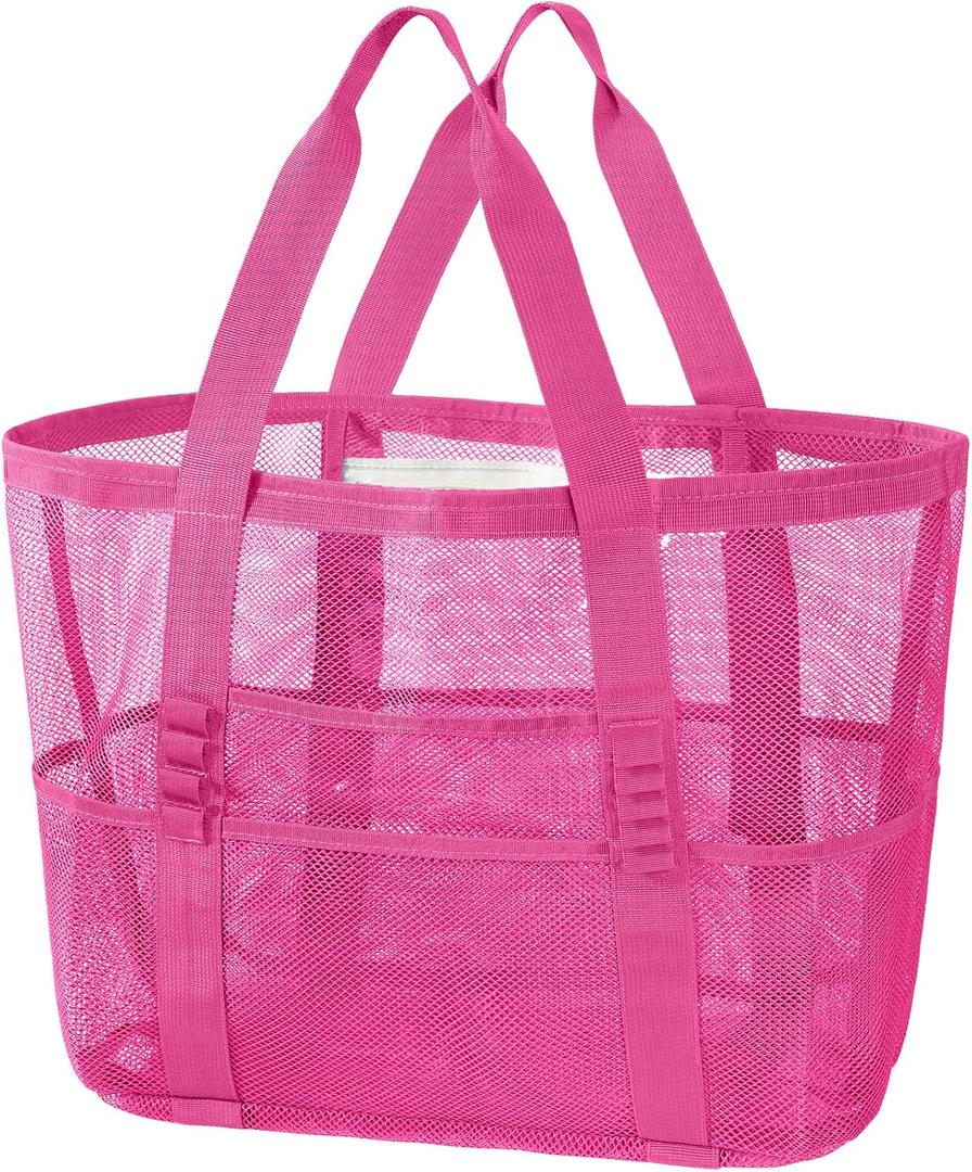 KPX Mesh Beach Bag, Large Beach Tote Bags for Women Foldable Mesh Swimming Pool Bag with Mini Pockets - Sandproof, Waterproof