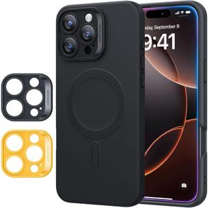 ESR for iPhone16 Pro Max Case with MagSafe, Supports Magnetic Charging, Smooth & Slim Silicone Case, Shockproof, Full Screen and Camera Protection, Soft Microfiber Lining,Black