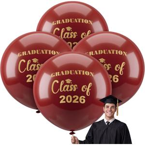 Kasyat 4 Pcs 36 Inch Extra Large Graduation Balloons Class of 2026 Balloons Latex Jumbo Giant Congrats Grad Balloon for College, High School, University Graduation Party Decorations (Maroon and Gold)