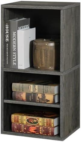 FUSUNBAO Magic DIY Cube Storage Organizer Stackable Cubes, Small Room Organizer Wooden Storage Boxes, Modern Cube Bookshelves, Shelves for Home Books Clothes Toys (French Oak,2- Layer Cube)