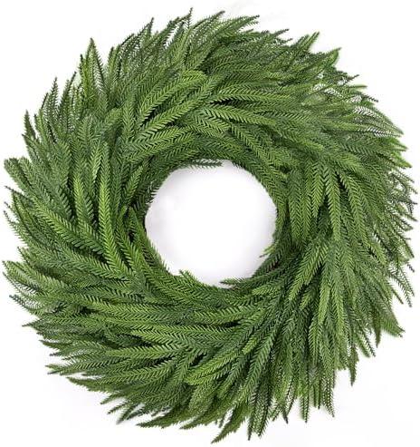 Wakeys 24" Norfolk Pine Wreath for Front Door, Real Touch Christmas Wreaths Artificial Greenery Realistic Wreath Holiday Winter Decoration for Home Decor Window Indoor Outdoor