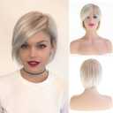 Baruisi Short Blonde Wigs for White Women Synthetic Side Part Straight Bob Wig Halloween Party Cosplay Hair with Cap