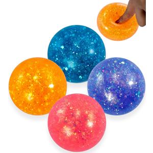 Glitter Gumball Squish Ball for Stress by Playmaker - Relieve Anxiety/Tension-Squeeze and Stretch 3” Dough - Autism / Fidget Toys - Assorted Colors- Easter, Holiday and Party Favor- Kids Ages 3+
