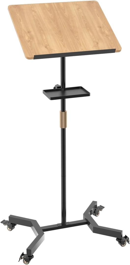 Lectern Podium Stand with Storage Platform, Height Adjustable Mobile Steady Standing Design, MultiPurpose Tabletop for Speech, Lecture, Church, Reading or Laptop Desk