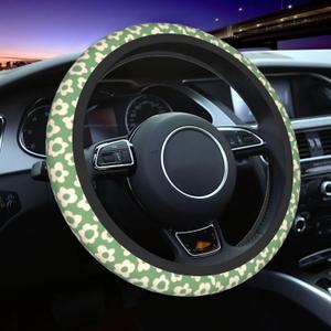 Vintage Groovy Flowers Steering Wheel Cover Cute Universal 15 Inch Car Accessories Protector for Women