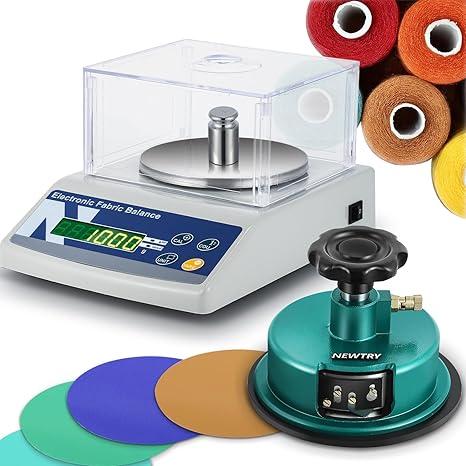 NEWTRY 1000g/0.01g Electronic Fabric GSM Scale Digital Textile Weight Balance with a 0-2mm Disc Sampler Cloth Cutter for Textile Paper Non-Woven Fabrics (110V Scale + Sampler)