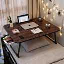 Large Lap Desk with Storage Drawer, Holders for Cup and Tablet, Tray Table with Foldable Legs, Laptop Bed Stand, Portable Standing Table for Sofa Couch Floor(27.6", Black Walnut)