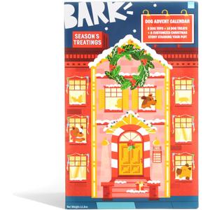 Barkbox Dog Advent Calendar  Holiday Gift Box with 8 Festive Plush Dog Toys & 16 Bakery-Style Treats  Squeaky, Fluffy & Crunchy Surprises for Small to Large Dogs