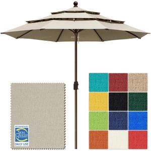 EliteShade USA 10-Year-Non-Fading 10ft 3-Tier Market Patio Umbrella, Commercial Grade Outdoor Table Umbrella with Crank Open, Windproof & UPF 50+ UV Protection, Heavy Duty Ventilation for Garden, Deck, Pool, Backyard, Beach & Bistro, No Tilt, Antique Beige