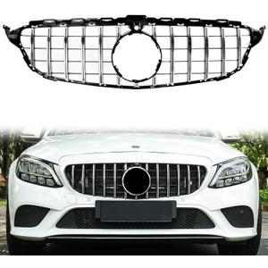 C Class Grill Front Grille for Mercedes Benz C300 C200 C250 2015 2016 2017 2018 with Camera Model, NOT Fit for C63 AMG S Style Silver