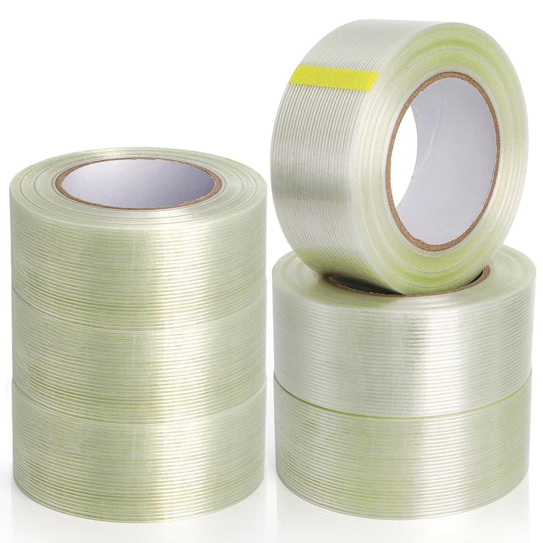 6 Rolls Filament Strapping Tape, 2'' x 60yds x 5.5mil Reinforced Fiberglass Tapes, Heavy-Duty Packing Tape for Shipping, Moving, Industrial, No Residue, Water-Proof