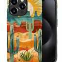 Compatible with iPhone 15 Pro Max Case, Desert Cactus Boho Pattern Print Phone Case Funny Liquid Silicone Case Impact Resistant Anti-Scratch Shockproof Protective Cover