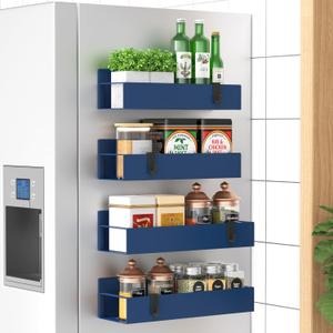 4 Pack Magnetic Spice Storage Rack Organizer for Refrigerator and Oven, Dark Blue Fridge Organizers and Storage