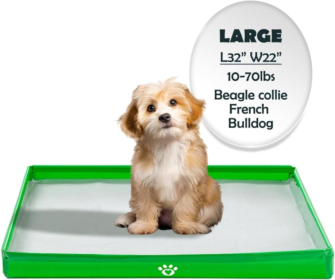 MEEXPAWS Dog Pee Pad Holder Foldable, Puppy Pad Holder Liner Base High Side, Dog Litter Box Indoor for Large Dog 33x22, Training Pad Holder Leak-Proof, Potty Pad Holder for Dogs Easy Clean (Green)