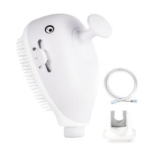 Baby Bath Shower Head Shark Bath Sprayer for Kids with Soft Silicone Brush, with 1.5m PVC Shower Hose and Hand Shower Holder White Color