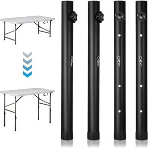 SHENLIU 4-Pack Table Leg Extenders for Folding Tables, 4 Levels Heights Adjustable Heavy Duty Steel Folding Table Leg Risers Improves Back Pain Metal Extenders for Bent/Straight Legs