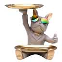 French Sculpture Dog Statue with Tray Trinkets Organizer for Hallway Gray