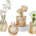 Hewory Small Glass Vases for Flowers: Set of 4 Mini Bud Vases for Tables Centerpieces - Vintage Flower Vase for Wedding Party Home Decor(Champagne Rose Gold)