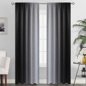 SimpleHome Ombre Room Darkening Curtains for Bedroom, Rod Pocket Gradient Black to Greyish White Light Blocking Thermal Insulated Window Curtains Drapes for Living Room,2 Panels, 52x84 inches Length