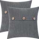 HWY 50 Gray Grey Chenille Throw Pillow Covers 18x18 Inch with Triple Buttons, Soft Farmhouse Accent Decorative Cushion Cases for Couch Sofa Bed Living Room Bedroom Pack of 2