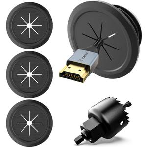 VCELINK TV Cord Hider for Wall Mounted TV  4-Pack 2.36" (60 mm) Mini Black Cable Management Grommets with 1 Hole Saw Drill Bit  Push-Through Wall Pass-Throughs for Mounted TVs, Desks, and Speakers