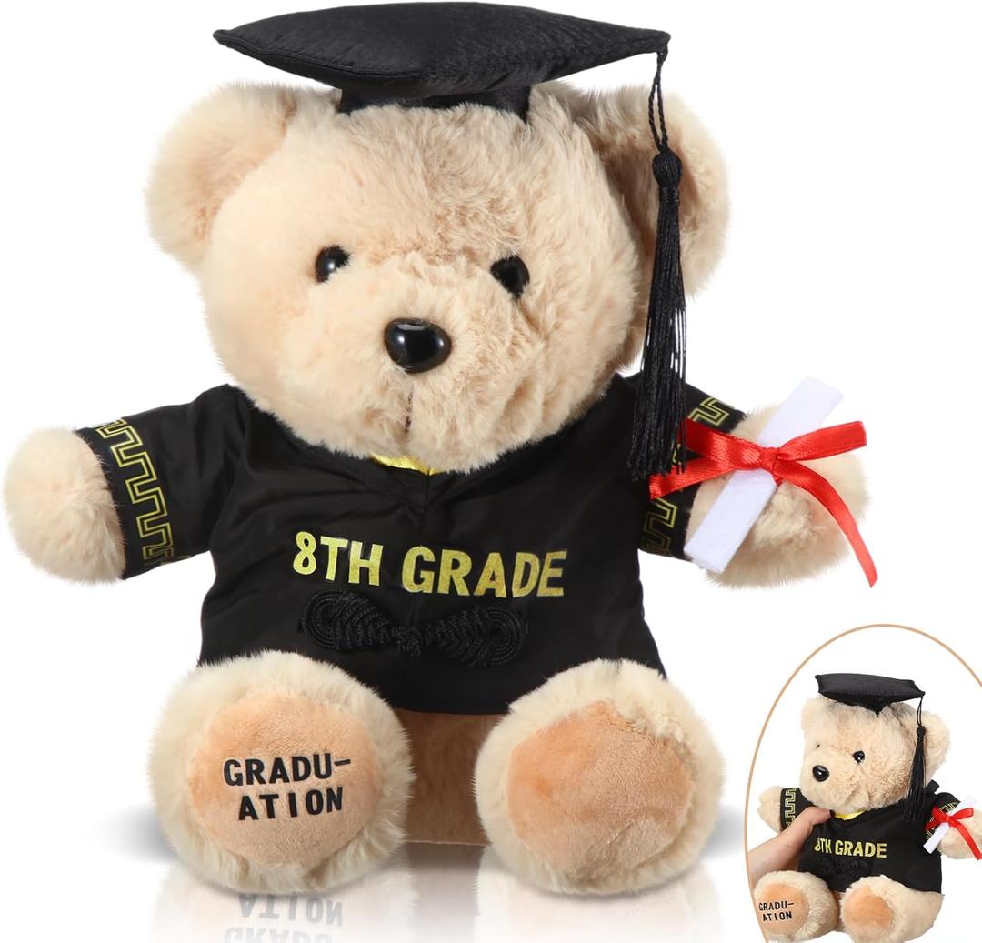 Hungdao 8th Grade Graduation Gifts Middle School Graduation Teddy Bear Grad Cap and Gown Teddy Bear Class of 2026 Plush Stuffed Toys for Middle School 8th Grade Student Friend Gifts
