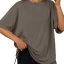 Trendy Queen Womens Oversized Summer T Shirts Plus Size Spring Cute Casual Tops Short Sleeves Fashion Workout Clothes (Brown, L)