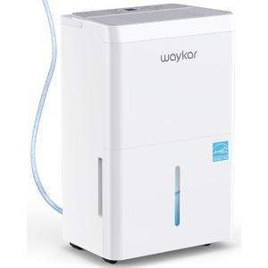 Waykar 150 Pint 2025 Energy Star Dehumidifier with Pump for Large Rooms up to 7,000 Sq. Ft. for Home, Basement, Commercial, Industrial, with Drain Hose & Tank, Auto Defrost, Smart Auto Comfort Mode, Grey
