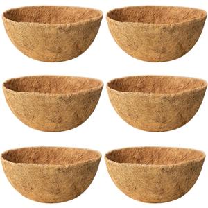 6 Pack 16 Inch Coco Liners for Hanging Baskets Coconut Husk Plant Liners 100% Natural Round Coco Coir Liner for Hanging Basket Flowers