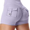 YEOREO CoreFlex Scrunch Workout Shorts with Pockets Charm Gym Biker Shorts for Women High Waisted Booty Yoga (Purple, S)