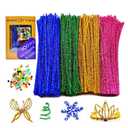 400Pcs Pipe Cleaners Craft Set(Including 130 PCS Mix Pompom), Glitter Pipe Cleaners with 4 Assorted Colors for Crafts,Glittery Chenille Stems, DIY Art Supplies Pipe Cleaners for Decorations